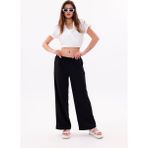 Genius Store Kadın Pantolon Geniş Paça Pamuklu Viskon Cepli Pantolon Beli Lastikli Genişpaça-Pantolon - Siyah