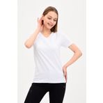 GENIUS STORE Kadın V Yaka Basic Beyaz Tişört