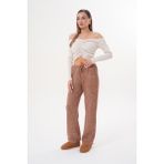 Genius Store Kadın Yumoş Pantolon Beli Lastikli Cepli Bol Örme Pantolon Yumoş Pantolon - Kahverengi