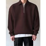 Genius Store Store Erkek Polo Yaka Oversize Sweatshirt Yarım Fermuar Sweatshirt Kahverengi M