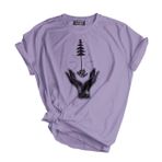 Genıus Store Unisex Baskılı Tişört Outdoor Normal Kalıp Tshirt (LİLA EL AĞAÇ, L)