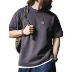 Genius Store Waffle Oversize Bisiklet Yaka Kısa Kol Füme Erkek T-shirt