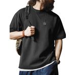 Genius Store Waffle Oversize Bisiklet Yaka Kısa Kol Siyah Erkek T-shirt