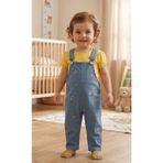 GENYBABY Kız Bebek Kot Salopet Takım Çiçek Nakışlı Askılı Tulum ve Tişört 2’li Kombin - 12 - 18 Ay - Sarı