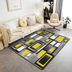 Geometrik Alan Halısı 150 x 200 cm - Modern İç Mekan Yer Paspası Sarı Gri ve Siyah Manda Kareli - Oturma Odası için Kaymaz Vurgulu Halı Soyut Tasarım ve Ev Dekoru