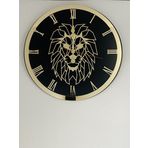 GEOMETRİK ASLAN DESENLİ GOLD RENGİ DEKORATİF HEDİYELİK DUVAR SAATİ