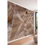 Geometrik Çizgili Kahve Bej Mermer Görünümlü Modern Tek Parça Tekstil Duvar Kağıdı, 300 x 240