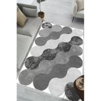 Geometrik Desen Baskılı Kaymaz Yıkanabilir Salon Oturma Odası Mutfak Antre Balkon Halısı Yolluk 60 X 100 Cm Gri