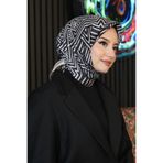Geometrik Desen Siyah Soft Pamuk Eşarp Sütlü Kahve