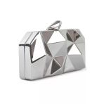 Geometrik Desenli Gümüş Metal Clutch Abiye Çanta