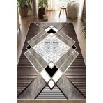 Geometrik Desenli Makinede Yıkanabilir Kaymaz Taban Oturma Odası Salon Halı Koridor Halı 180 X 300 Cm Kahverengi