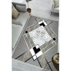 Geometrik Desenli Makinede Yıkanabilir Kaymaz Taban Oturma Odası Salon Halı Koridor Halı 200 X 400 Cm Gri - Çerçeve Gri