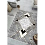 Geometrik Desenli Makinede Yıkanabilir Kaymaz Taban Oturma Odası Salon Halı Koridor Halı 80 X 140 Cm Gri