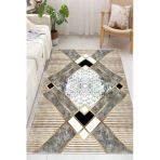 Geometrik Desenli Makinede Yıkanabilir Kaymaz Taban Oturma Odası Salon Halı Koridor Halı 80 X 150 Cm Altın