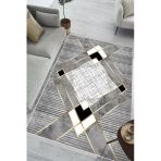 Geometrik Desenli Makinede Yıkanabilir Kaymaz Taban Oturma Odası Salon Halı Koridor Halı 80 X 300 Cm Gri