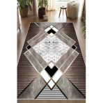 Geometrik Desenli Makinede Yıkanabilir Kaymaz Taban Oturma Odası Salon Halı Koridor Halı 80 X 400 Cm Kahverengi