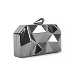 Geometrik Desenli Platin Metal Clutch Abiye Çanta