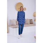 Geometrik Desenli Taşlı Denim Gömlek