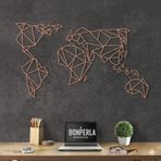 Geometrik Dünya Haritası Metal Duvar Sanatı - Ev Ofis Oturma Odası için Modern Harita Dekoru, Bronz (208 x 115 cm)