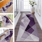 Geometrik Mor ve Beyaz Yolluk Halı 100X240CM Kaymaz Yıkanabilir Koridor Mutfak Oturma Odası Yatak Odası İç Mekan Giriş Paspası Çamaşır Odası için Şık Alan Halı Yolluk