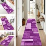 Geometrik Mor Yolluk Halı 60 x 180 cm - Koridor Mutfak Oturma Odası Yatak Odası Çamaşır ve Merdiven için Kaymaz Yıkanabilir Zemin Paspası - Kirlenme Önleyici Giriş Halısı