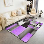 Geometrik Oturma Odası Halısı 100 x 150 cm - Mor Gri Siyah Manda Modern Soyut İç Mekan Zemin Paspası için Aksan Kareli Halı - Kaymaz Çizgili Çizgi Alan Halısı