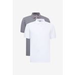 George Henry 2'li Çekmeyen Pamuklu Kumaş Slim Fit Dar Kesim Erkek Beyaz K.gri Kıvrılmaz Polo Yaka Tişört Paketi