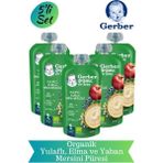 Gerber Bebek Bisküvisi Yulaflı Elma ve Yaban Mersini Püresi 5 Li Set 110 Gram Organik İçerik