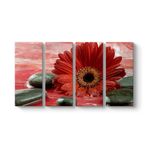 Gerbera ve Siyah Taşlar Tablosu 129 x 70-4 Parçalı