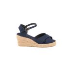 Gerçek Elişi 9cm Topuklu Platformlu Dolgu Topuk Keten Çapraz Sandalet Handmade Lacivert 38