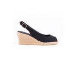 Gerçek Elişi Burnu Açık Arkası Bantlı Dolgu Topuk Siyah Keten Hasır Espadril Handmade Siyah 40