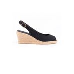 Gerçek Elişi Burnu Açık Arkası Bantlı Dolgu Topuk Siyah Keten Hasır Espadril Handmade