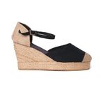 Gerçek Elişi Burnu Hasır Platformlu Dolgu Topuk Siyah Keten Hasır Espadril Handmade Siyah 37