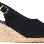Gerçek Elişi Siyah Arkadan Bantlı Topuğu Açık Burnu Hasırlı Keten Espadril Dolgu Topuk Handmade
