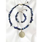 Gerçek İnci Detaylı Lapis Lazuli Yaşam Çiçeği Kolye Bileklik Set