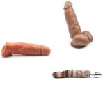Gerçekçi Penis Kılıf Uzatıcı 15 cm + Büyük Çaplı Dildo Emme Tabanı + Kuyruklu Anal Tıkaç Büyük