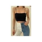 Gergin Kadın Siyah Lastik Askılı Crop Top Hafif Tasarım ve Nefes Alabilir Kumaş ile