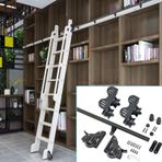 Geri Çekilebilir Merdiven Donanım KitKütüphane Kitaplık için Zemin Tekerlekleri ile Sürgülü Parça Şarap Soğutucu Dolap Ev Tırmanma Merdiveni (3,3 ft/100 cm) Kolay Montaj ve Dayanıklı Tasarım