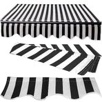 Geri Çekilebilir Stor Perde, Su Geçirmez, %100 Polyester, Şeritler, Bahçe, Teras, Balkon için Yedek Bez (Boyut: 4,9 x 1,5 m, Renk: Siyah ve Beyaz)