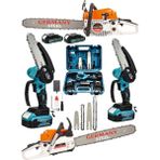 Germany Steel 2'li Set Benzinli Testere 7.9 Hp Ağaç Odun Kesme Makinesi Motorlu 128VF Şarjlı Dal Budama Testeresi