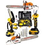 Germany Steel 3'lü Set 7.9 Hp Benzinli Odun Ağaç Kesme Hızar Motoru 128VF Şarjlı Dal Budama Makası ve Testere 3set-Gry2