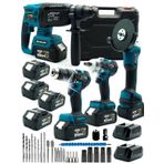 Germany Style 4 Akülü Kömürsüz Motor Matkap-Hilti-Taşlama-Bijon Sökme 4'Lü Set Uç Takımlı Usta Seti