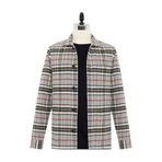 Germirli Gri Beyaz Ekose Kapitone Dikişli Flanel Thomas Mason Tailor Fit Rahat Kalıp Ceket Gömlek
