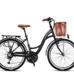 Geroni Tourer, 24" Jant, City, Şehir Bisikleti Bisiklet - 21 Vites, Mat Siyah - Gri/Kahverengi