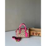 Ges Shop Kadın Mini Speedy El Omuz Çanta - Bej - Fuşya