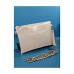 Ges Shop Kadın Zincir Askılı Rugan Deri Clutch Çanta - 06814-Krem