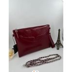 Ges Shop Kadın Zincir Askılı Rugan Deri Clutch Çanta - 508-Bordo