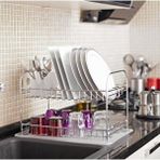 Geseus Home İki Katlı Tabaklık Bulaşıklık Krom Şeffaf Kb007 Gümüş