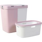 Geseus Motek Ikili Kirli Çamaşır Sepeti ve Çamaşır Selesi Ikili Set Çeyiz Seti Pembe+Pudra - Açık Pembe