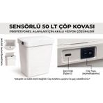 Geseus Sensörlü Çöp Kovası Şarjlı Fotoselli 50 Litre Büyük Boy Atık Kovası-Beyaz - 45 x 60 cm
